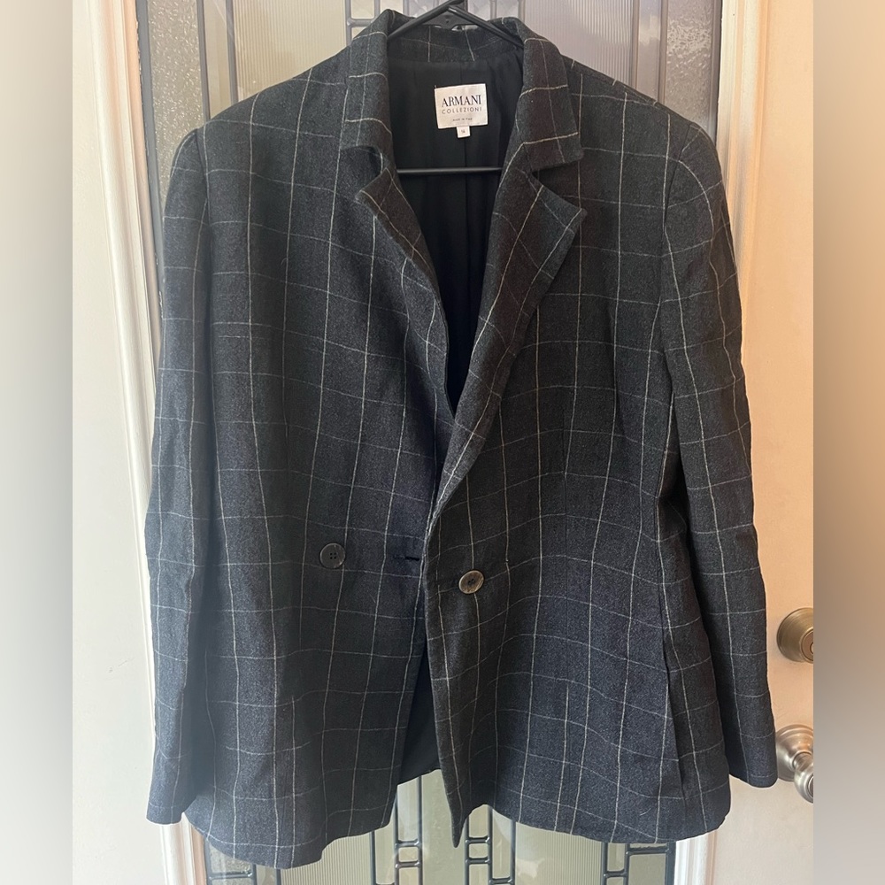 Armani Collezioni Dark Grey Patterned Blazer Jacket- Size 14